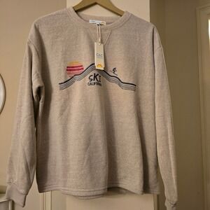 C&C California Women Ski California Graphic Sweatshirt Silver Mink Medium NEW